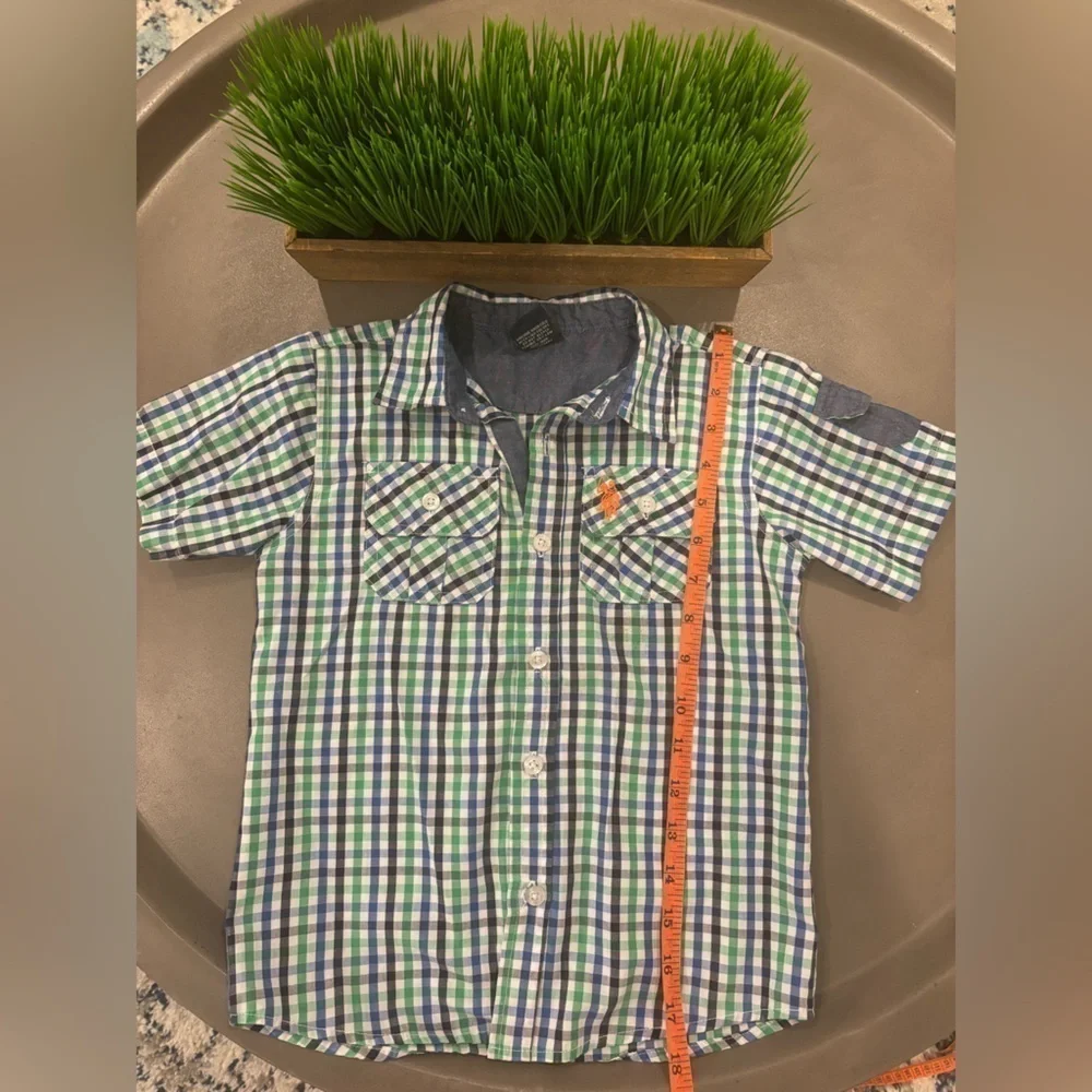 U.S Polo Assn. Boys Green/Blue Short Sleeve Button Down Size 4T - Picture 7 of 7